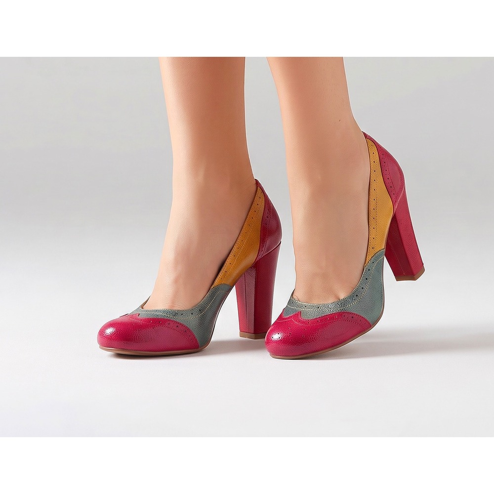 Hale Bob multicolor colorblock spectator brogue patent leather pumps